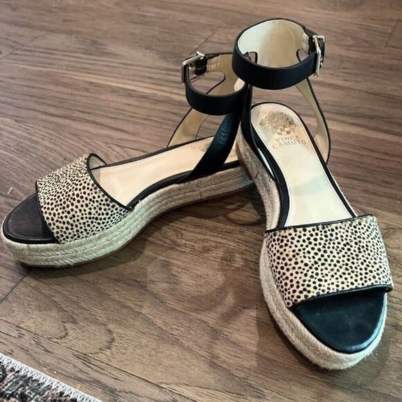 Vince Camuto Espadrille Platform Wedge Sandals‎ Animal Print Ankle Strap - Picture 8 of 8
